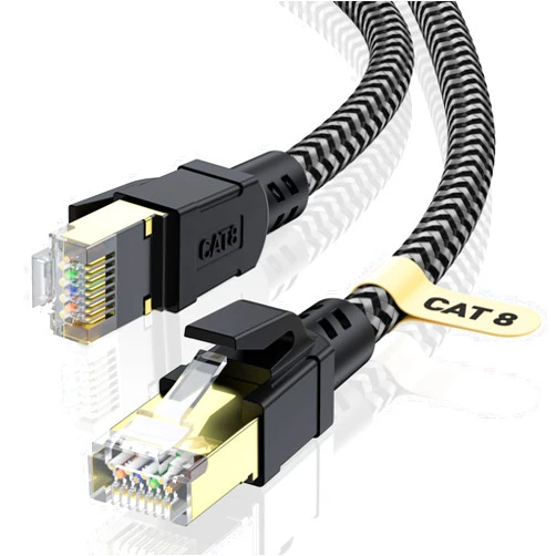 CABNEER Cat 8 Ethernet Cable 30FT, High-Speed Braided Internet Cable Network Cord with Gold Plated RJ45 Connector 40Gbps 2000Mhz Heavy Duty LAN Cable Shielded Indoor