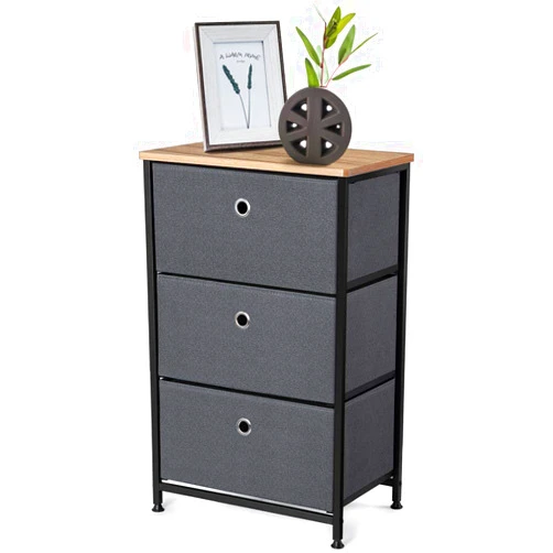 Camabel 28” Vertical Dresser Storage Tower with 3 Drawers Large Capacity Fabric Nightstand Drawer with Sturdy Steel Frame and Rustproof Wood Top Organizer Unit for Living Room Bedroom Hallway Closet