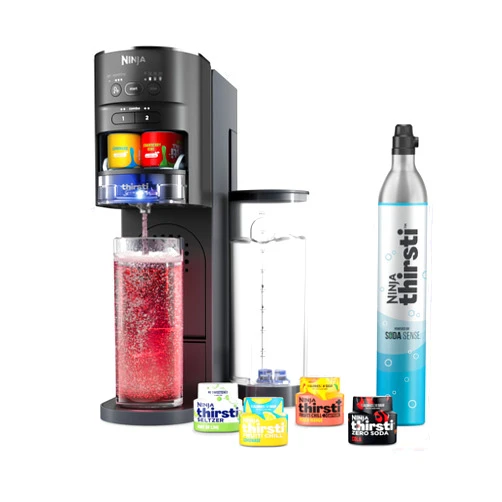 Ninja Thirsti Drink System, Soda Maker, Create Unique Sparkling & Still Drinks, Personalize Size & Flavor, Carbonated Water Machine, 60L CO2 Cylinder & Variety of Flavored Water Drops, Black WC1001