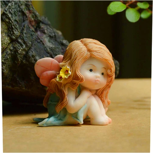 Ifever Miniature Fairy Garden Small Resin Flower Fairy Sculpture Figurine Micro Landscape Home Desktop Decor Car Ornament Figurine Hand Painted (Thinking)