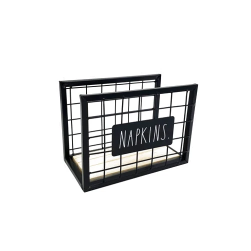 Rae Dunn Rustic Napkin Holder - Farmhouse Napkin Holder with Vintage Black Wire Mesh Design - Napkin Holders for Tables - Kitchen and Home Decor - Restaurant and Bar Accessories