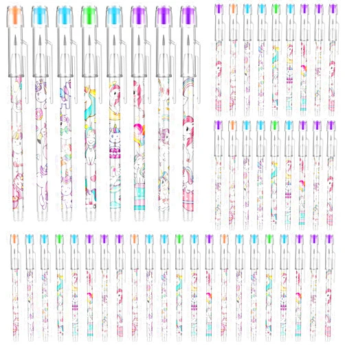 Gersoniel 48 Pcs Unicorn Pencils Stackable Push Pencil Assortment with Eraser Non Sharpening and Multi Point for Girls Classroom Teacher Reward Unicorn Party, 8 Style