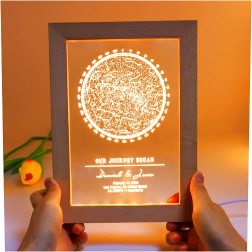 ALBK Custom Star Map - Personalized Star Constellation Map Father's Day Acrylic Night Light in Wooden Frame, Plaque Gift for Special Date Anniversary Custom Night Sky - Stars Chart Art Print