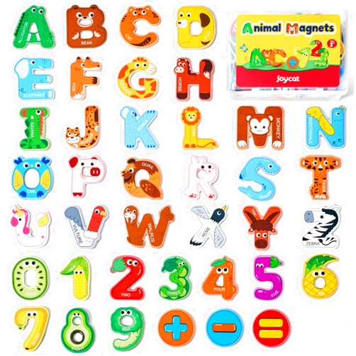 JoyCat Wooden Thick Alphabet Magnets for Toddlers Fridge Large Size Cute Animal Colorful ABC Magnetic Letters 26 Uppercase Letters 0-9 Numbers Toy Set for Kids Toddlers Preschool Learning Spelling