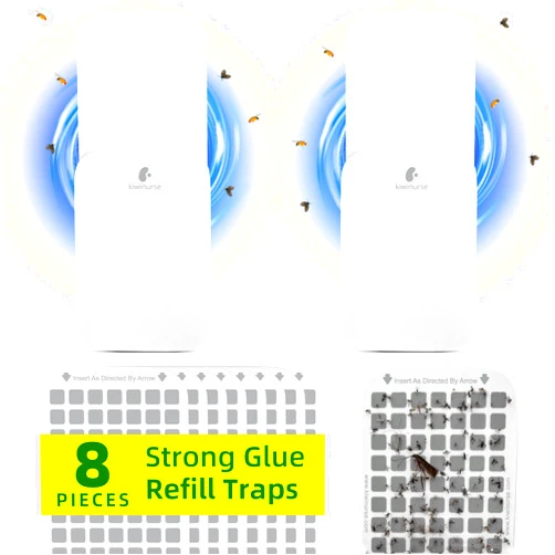 Kiwinurse Fruit Fly Traps for Indoors, Gnat Traps for House Indoor, Fly Traps Indoor for Home with Flying Insect Trap Refills, 2 Traps + 8 Glue Cards