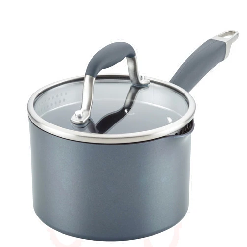 Anolon Advanced Home Hard Anodized Nonstick Sauce Pan/Saucepan with Straining and Lid, 2 Quart (2 Qt Straining Saucepan, Moonstone)