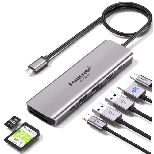 Lemorele USB C Hub Multiport Adapter - Lemorele 7-in-1 Type-C 4K 60Hz HDMI Dongle Docking Station, 100W PD, SD/TF 3.0 Slots, 2 USB 3.0 & USB C 3.0 5Gbps Data Ports, for MacBook, iPad, Surface, XPS, ChromeBook