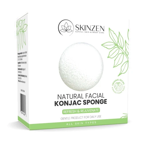 Skinzen Natural Konjac Facial Sponge for Gentle Daily Face Washing and Exfoliating, Original Recipe, No Additives, Cruelty Free, for All Skin Types, White, 1 Sponge