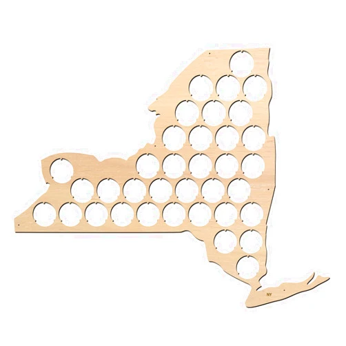 BeerCapMapShop All States Beer Cap Map New York – 16x12,2 inches – 36 caps – NY Beer Cap Holder – Birch Plywood