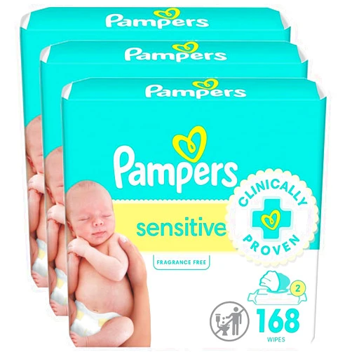 Pampers Sensitive, Water Based Baby Wipes, 168 Count (Pack of 3)