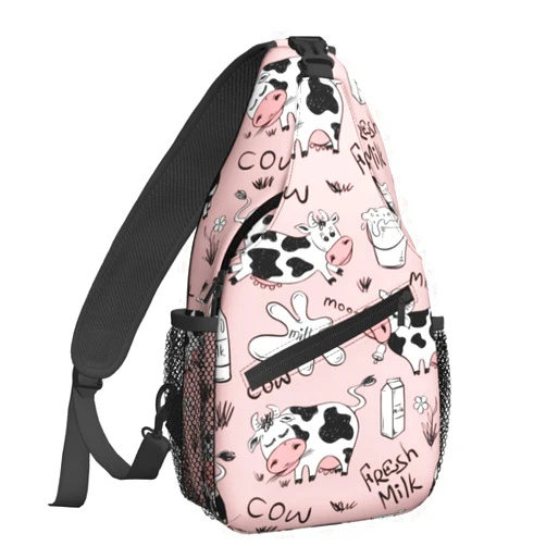 Famame Funny Cow Milk Print Sling Backpack Chest Bag Crossbody Shoulder Bag Gym Cycling Travel Hiking Daypack For Men Women