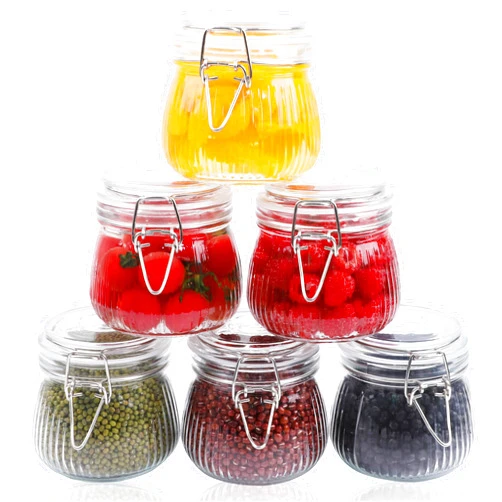 GMEPOCH Glass Jars With Airtight Lid 16 Oz-6 Set Sealed Wide Mouth Glass Storage Jars Food Canister Leakproof For Kitchen Pantry Fruits Coffee Beans Nuts Baking Goods Tea Spice Cereal Candies