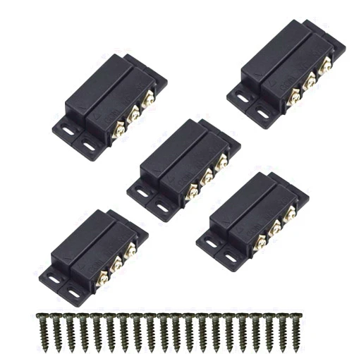 TAKHRWOD 5Sets Magnetic Reed Switch, Magnetic Door Switch/Magnetic Contact Switch/Normally Open Closed NC NO Door Alarm Window Security, for DC 5V 12V 24V Light (Black-B31)