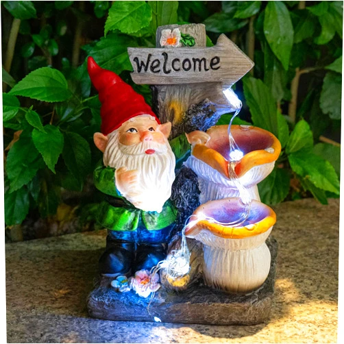 mopha Garden Gnomes Statues Outdoor Decor with Flowing Water Solar Lights Resin Figurines Outside Decoration for Patio Yard Lawn Porch Ornaments Clearance Gardening Gift