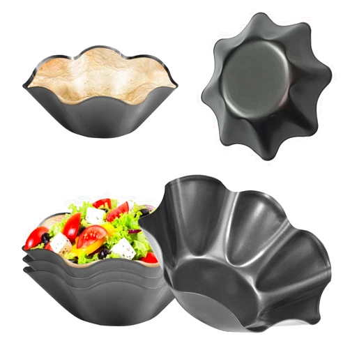DSVENROLY 6Pcs Large-Nonstick Tortilla Shell Maker, 8.4-inch Taco Salad Bowl Pans Set with Silicone Gloves & Basting Brush, Carbon Steel Fluted Pan Baking Molds for Kitchen