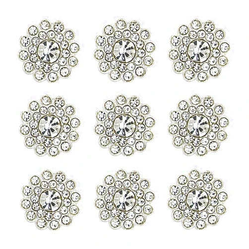 YHOTA 50 pcs Rhinestone Embellishments Crystal Decoration Brooch Button Flatback DIY Craft for Flower Headband Dress Accessory 14mm (Silver)