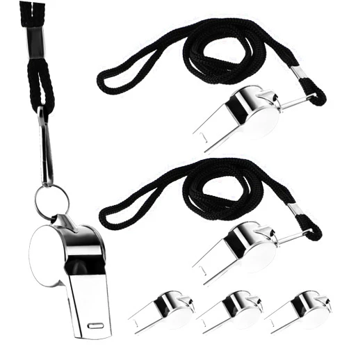 Dimeho Stainless Steel Whistle with Lanyard, 6 Pack Metal Sports Whistles for Coaches Loud Crisp Sound Whistles for Referees, Teachers, Coaches, Trainers, Pet Training, Emergency Whistle