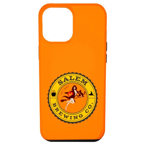 Salem Brewery Co. Witch on Broomstick Halloween iPhone 15 Pro Max Salem Brewing Co Witch Flying on Broomstick Halloween 1692 Case