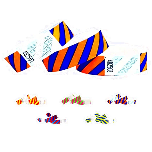Qubiband Wristbands Made Out of Tyvek - Striped - 500 Pack - Neon Orange + Blue - 3/4