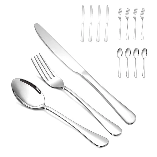 SANTUO Silverware Set,SANTUO Stainless Steel Knives Spoon Forks Set for Home, Kitchen and Restaurant, Mirror Polished& Dishwasher Safe (12pcs-Silverware set)