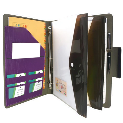 EPadfolio 3-Ring Binder Padfolio with Whiteboard Clipboard and Expanded Document Bag, Padfolio Ring Binder Business Organizer Portfolio Case (Purple)