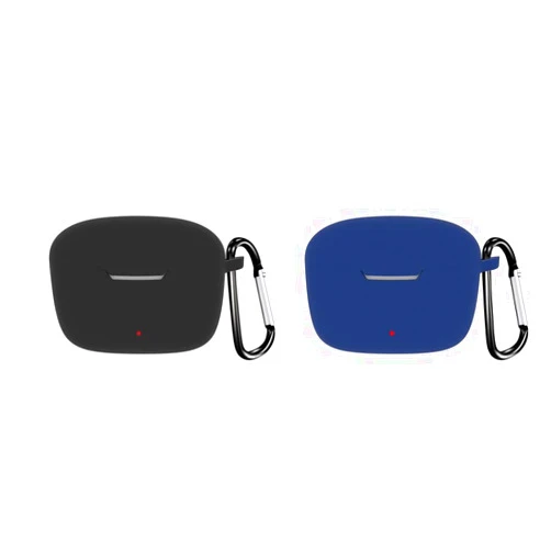 DAYJOY 2 Pack DAYJOY Soft Silicone Protective Case Cover Compatible with Ptron Bassbuds Duo Earbuds, Protective Skin Sleeve with Key Chain (Black+Blue)