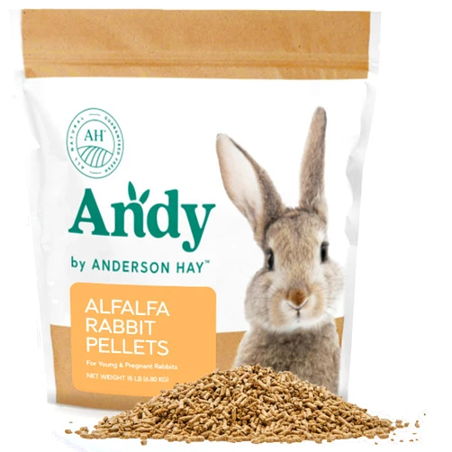 Andy by Anderson Hay Andy Alfalfa Hay Pellets, Premium Bunny Food for Rabbits, Alfalfa Pellets for Pregnant Bunnies, Young Rabbit Food, Rich in Calcium and Protein, 15 lbs Bag