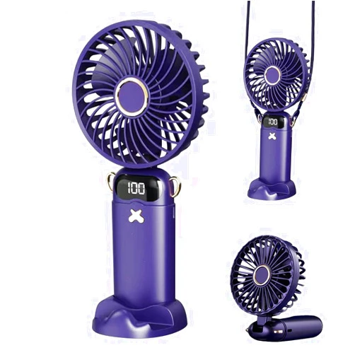 WANYANG Handheld Fan, 5 Speeds & Digital Display 90° Foldable Portable Handheld Fan for Travel with Stand,Upgrade Ultra Quiet Mini Portable Fan for Indoor, Office, Home, Desktop#off white#Dark blue