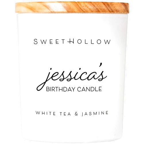SweetHollow Personalized Birthday Candle Gift with Name, Custom Birthday Present, White Tea & Jasmine Highly Scented and Long Lasting Coconut Wax Luxury Candle, Customizable, Large