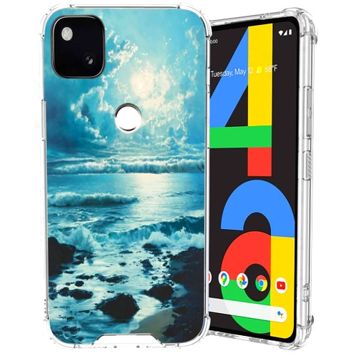 SANTUO Transparent Phone Case for Google Pixel 8 8 Pro 7 7 Pro 7a 6 6a 6 Pro 5 4 4a 4XL 3a 4G/5G,Ocean-AD22 with Four Corner Protection