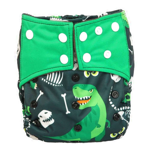 Ecoticfate Baby Pocket Cloth Diaper Nappy Bamboo Charcoal Leg Gussets Reusable Washable Boys (Green Dinosaur)