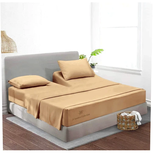 JS Sanders Collection Split Head California King Sheets Sets for Adjustable Beds-Top Split California King Sheets Sets (4 Pcs) California King 34 Inch Down Sheets Taupe 15 Inch Deep Sheets