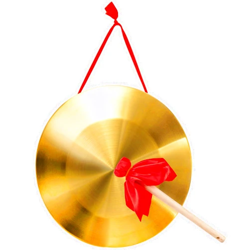 ZEAYEA 12.6 inch Gong Instrument, Chinese Traditional Percussion Instrument Copper Gong with Beater and Red Hanging Ribbon for Celebration, Party, Festivals