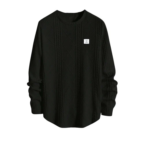 GORGLITTER Men's Crew Neck Letter Print Tees Top Long Sleeve Texture T Shirt