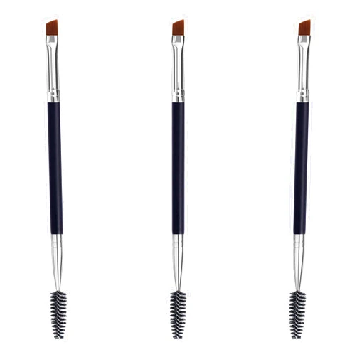 kiniza 3 PCS Duo Eyebrow Brush, Angled Eye Brow Brush and Spoolie Brush，Eyebrow Comb for Brow Powders Waxes Gels and Blends, Eyebrow Brush Set for Filler, Tint, Liner, Definer, Shaper