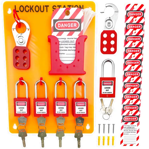 SAFBY Lockout Tagout Station Metal Kit with Lock Out Tag Out Loto 2 Hasps, 20 Tags, 20 Nylon Cable, 5 Locks with Number 1-5 (Orange Lockout Station)