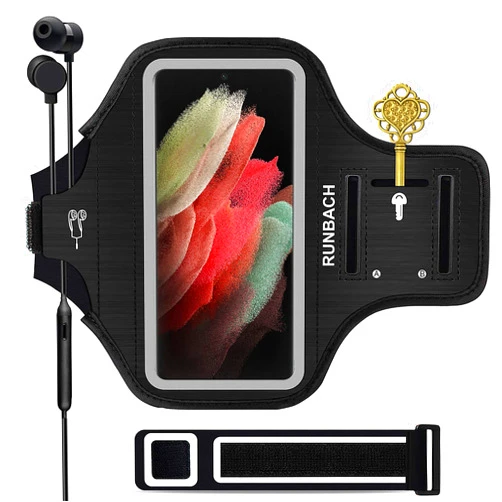 RUNBACH Water Resistant Running Armband for Samsung Galaxy S24 Ultra/S23 Ultra/S22 Ultra/S21+ 5G/S21 Ultra/S20 Ultra/Note 20 Ultra,Galaxy F62/M62/M51/M12/M02/A90/A71/A70/A42/A32/A21/A12/A02(Black)