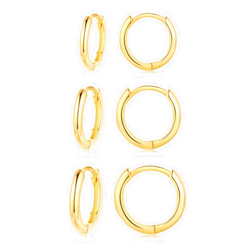 KOORASY Silver Hoop Earrings for Women, 3 Pairs Small Sterling Silver Huggie Earrings, Tiny Hypoallergenic Cartilage Endless Earrings Piercing Helix Jewelry for Men (8mm/10mm/12mm, Silver/Gold/Black)