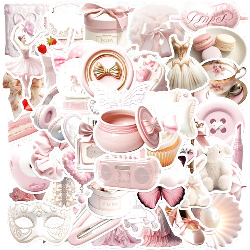 Atyeew 50PCS Cute Coquette Stickers,Girly Pink Stickers,Pink Gentle Ballet Style Stickers,Waterproof Vinyl Stickers for Water Bottles Laptop Phone Room Decor
