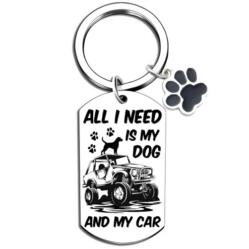 Aisity Dog Keychain Dog Mom Gifts for Women Men Teenage Gifts Ideas Cute Dog Wrangler Keychain Gifts for Dog Lovers Women Men Teens All I Need Is My Dog And My Car
