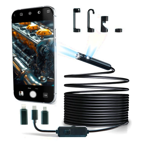 PIXACO [Dual-Lens] Endoscope Camera with Light - 1920x1440 Inspection Camera with 9 Adjustable LED Lights - 16.5ft Semi-Rigid Cable Borescope for iPhone, iPad, Samsung and Android Devices.
