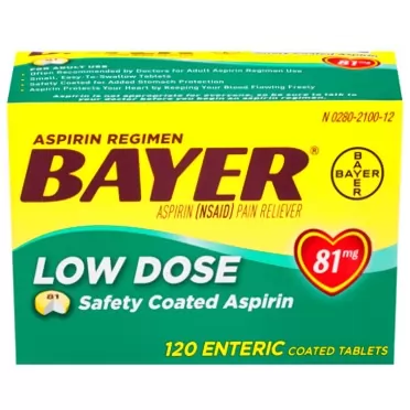 Bayer Aspirin Regimen Low Dose 81mg Enteric Coated Pain Reliever Tablets, 120 Count