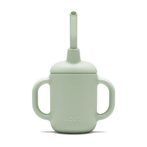 Lalo Little Cup, Non-Toxic Silicone Straw Cup with Handles - Baby and Toddler Sippy Cup - Mini Cup and Straw Training System, 4oz, Sage
