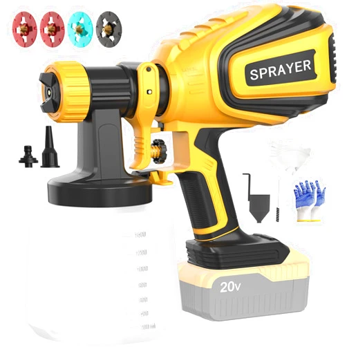 Fuziiav Cordless Paint Sprayer 90000RPM High Speed Electric Spray Paint Gun with 1400ml High Capacity Container Easy to Clean 4 Nozzles & 3 Patterns for House Painting Furniture Home Interior (Tool Only)