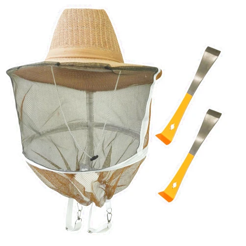 BEEXTM Beekeeping Veil Bee Keeper Hat & Beehive Scraper Tools, Ventilated Beekeeping Veil Hat with High Visibility Veil and Long Elastic Shoulder Strap for Men Women Bee Hive Hand Tool Beekeeper Tool