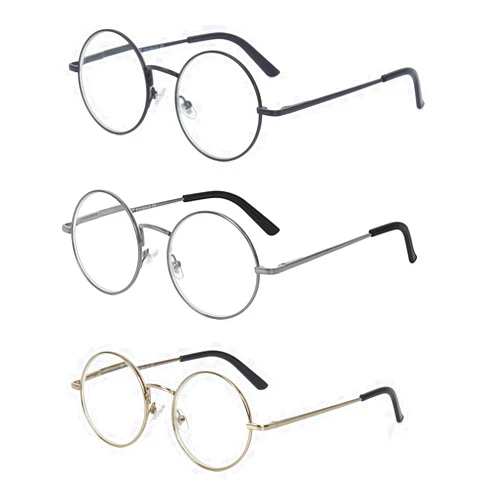 EYE ZOOM Metal Frame Round Reading Glasses with Spring Hinge (Black, Silver and Gunmetal)