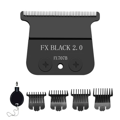 HONGNAL FX707B Replacement Blade compatible with BaBylissPRO FX787 & FX726 Trimmers,DLC Replacement Blades with 4 Guards Set Compatible with BaByliss Trimmer Blades,Black
