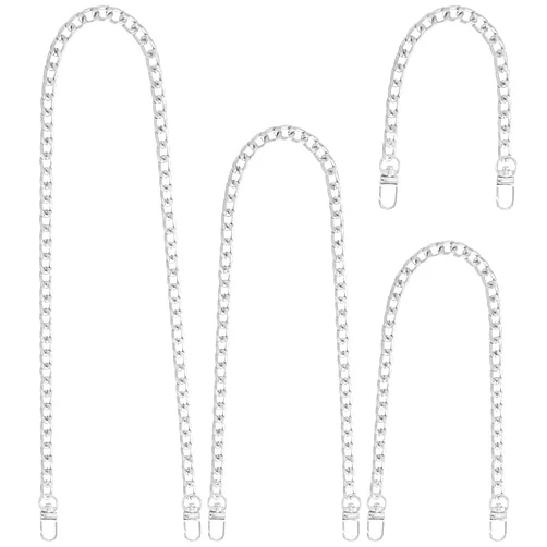 Yuronam 4 Different Sizes Flat Purse Chain Iron Bag Link Chains Shoulder Straps Chains with Metal Buckles Hook for Replacement, DIY Handbags Crafts, 47.2/31.5/15.7/7.9 Inches(Silver)