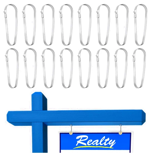 Maxqzin 16 Pcs Real Estate Sign Rider Hanging,Real Estate Agent Supplies Sliver Stainless Steel Real Estate Clips Real Estate Sign Posts Clips for Hanging Signs Riders Open House Signs