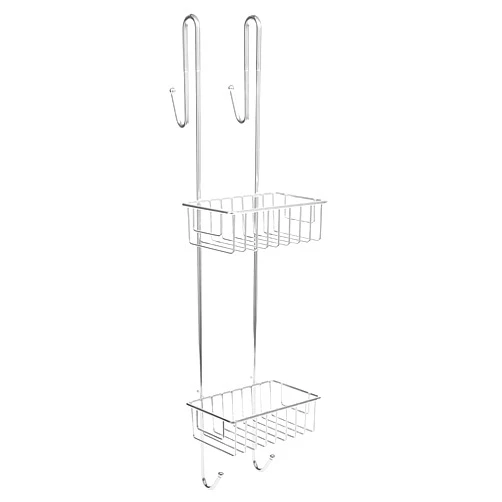 Bamodi Shower Caddy Hanging - 2 Tier Over Door Chrome Plated - No Drilling Required - Fits Shower Screens up to 0.78 inches - Hangable Shower Rack with 2 Towel Hooks (27.5 x 7.5 x 7.3 INCHES)